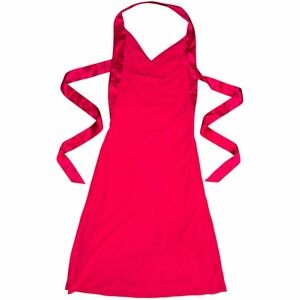 Y2K Vintage Armani Exchange Open Back Backless Halter Midi Silk Trim Dress